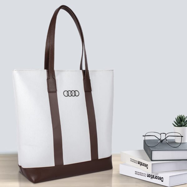 Custom Canvas Tote Bag with PU Leather Trim | Magnetic Snap & Structured Body