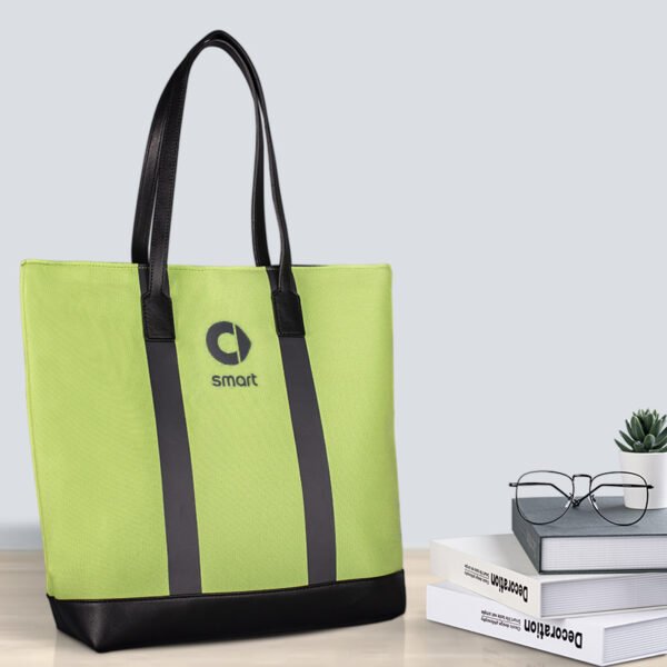 Custom Canvas Tote Bag with PU Leather Trim | Magnetic Snap & Structured Body