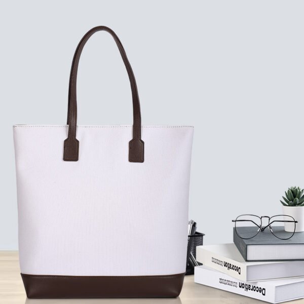 Custom Canvas Tote Bag with PU Leather Trim | Magnetic Snap & Structured Body