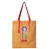 Overall back view of a custom 16oz canvas tote bag displaying the complete design and pattern on the other side