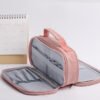 Opened multi-layer pencil case showing elastic pen slots and mesh pockets