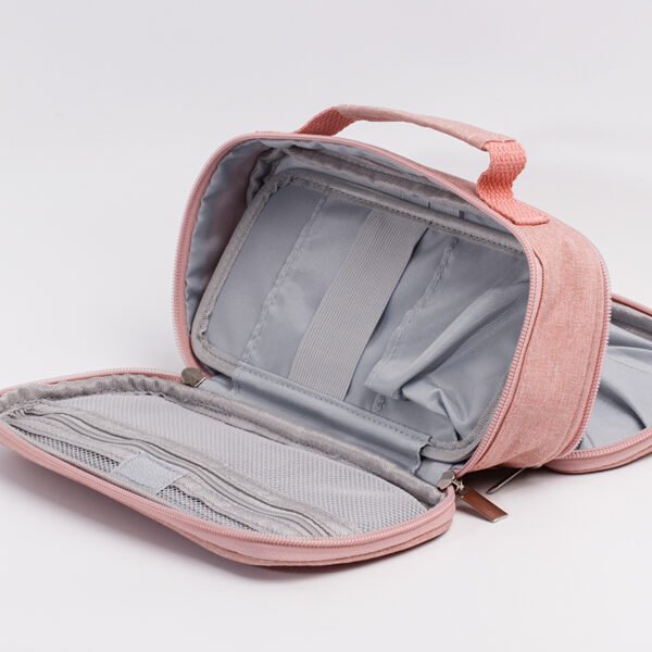 Detailed view of zippered mesh pocket and wide elastic band inside the custom pencil case