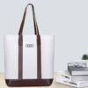 Custom Canvas Tote Bag with PU Leather Trim | Magnetic Snap & Structured Body