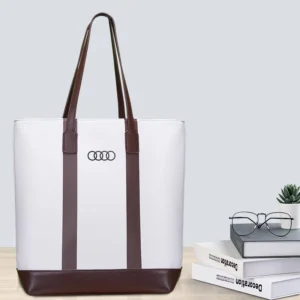 tote-02 Custom Canvas Tote Bag with PU Leather Trim | Magnetic Snap & Structured Body