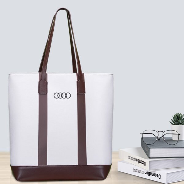 Custom Canvas Tote Bag with PU Leather Trim | Magnetic Snap & Structured Body